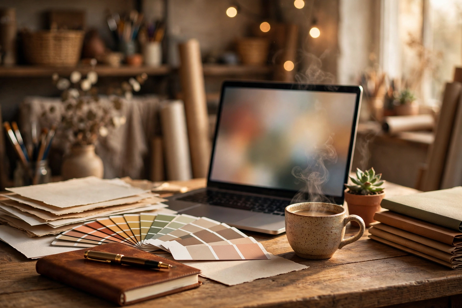 Freelancer creative desk with laptop, planner and templates for freelancing with templates