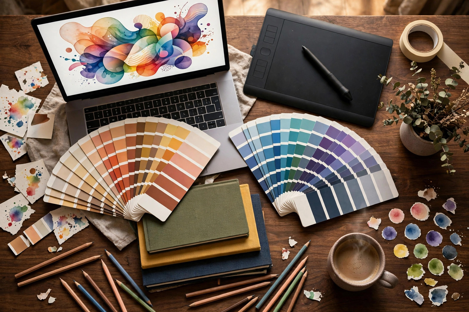 Designer creating t-shirt artwork on a laptop with free tools to start a print on demand business with no money