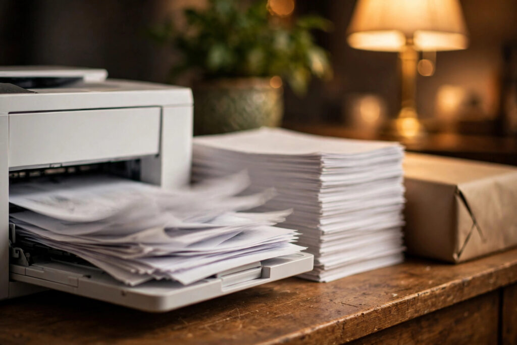 Teacher printing printable worksheets for classroom use