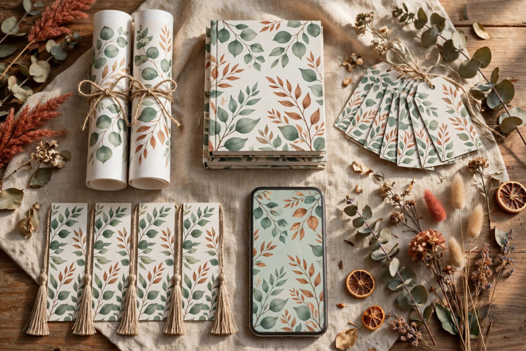 Themed digital product bundle built from one botanical design