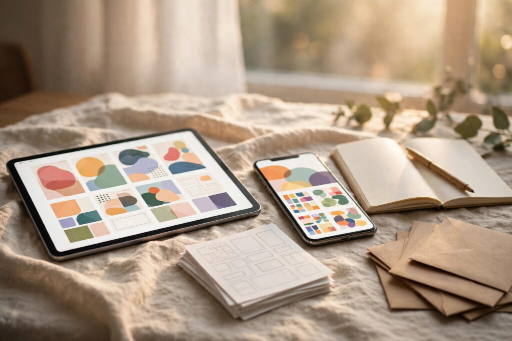 Tablet and phone showing lead magnet landing page mockups for a digital product sales funnel