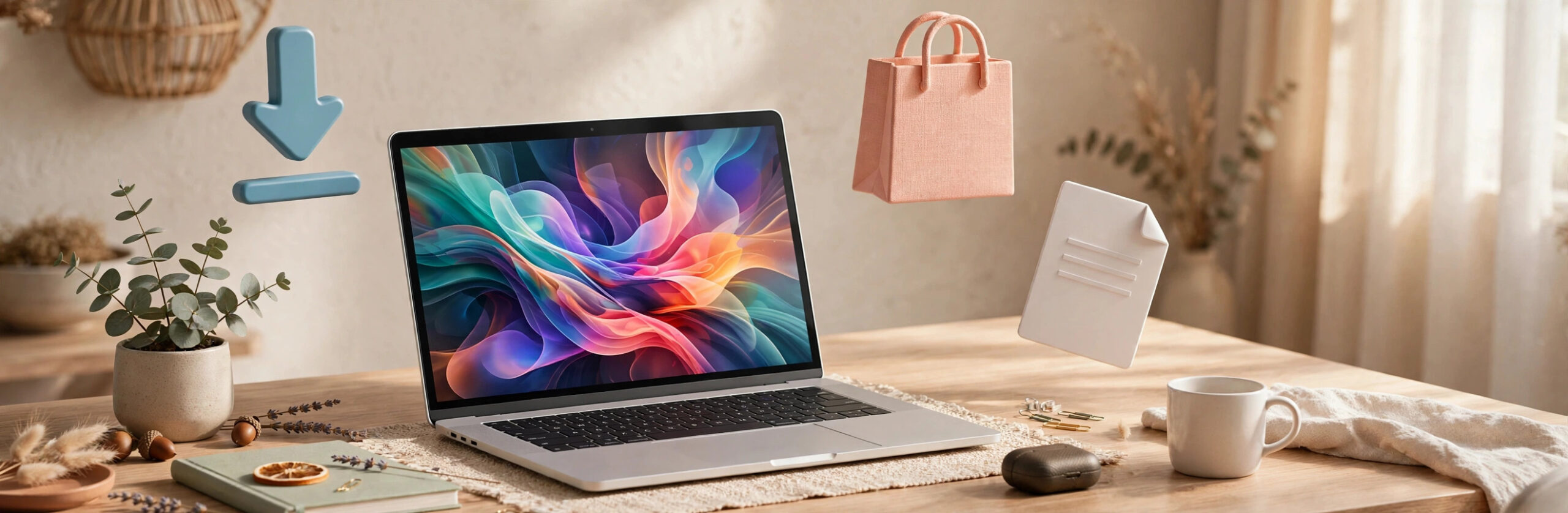 Digital products beginner guide flat lay
